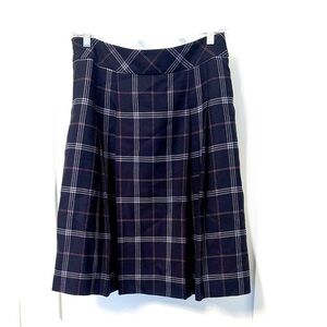 Brooks Brothers Navy Pink and White Plaid Pleated A-Line Skirt